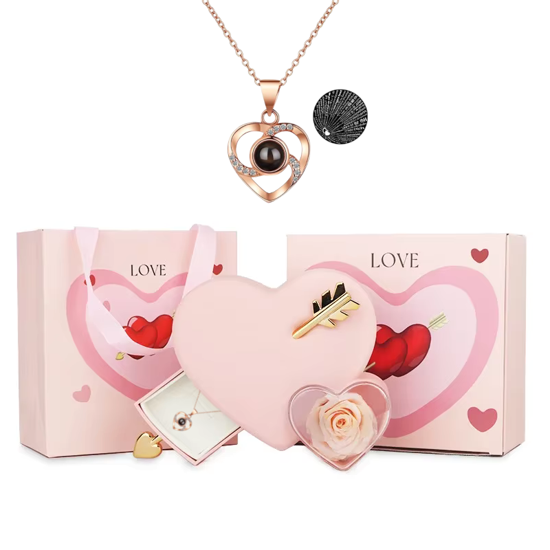 Rose Box with 100-Language Love Necklace