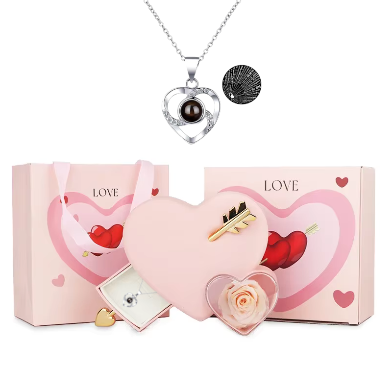 Rose Box with 100-Language Love Necklace