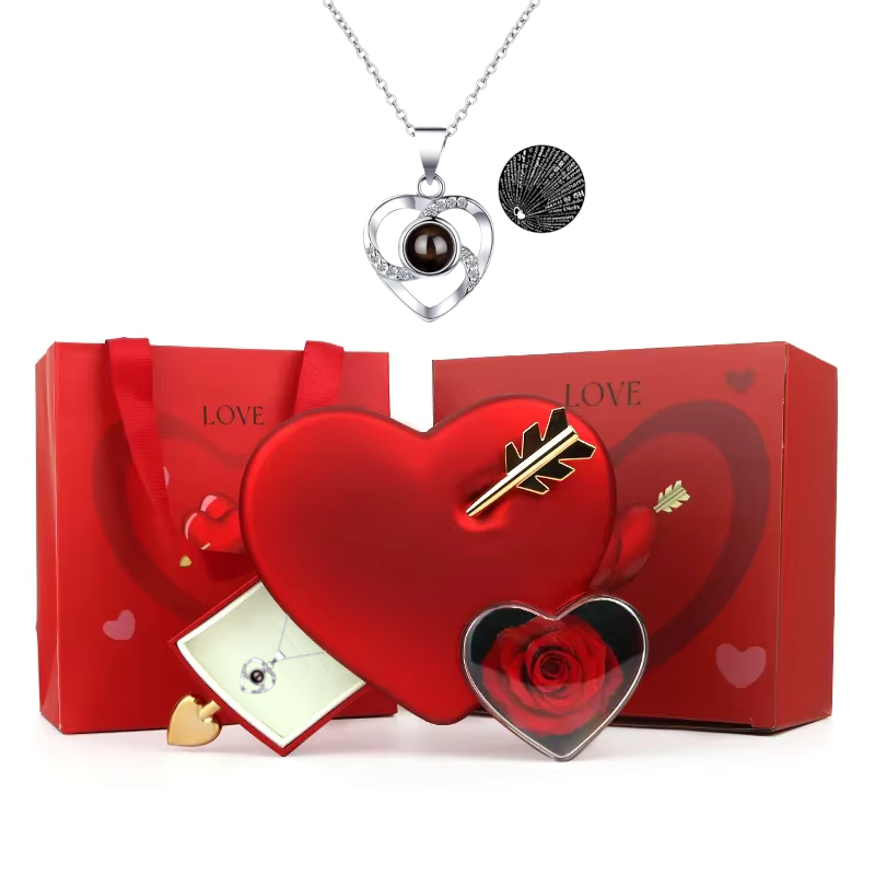 Rose Box with 100-Language Love Necklace